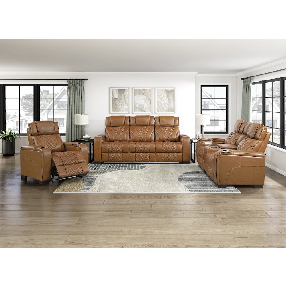 Apex Leather Power Reclining Chair with Air Massage and Heat in Brown. Picture 2