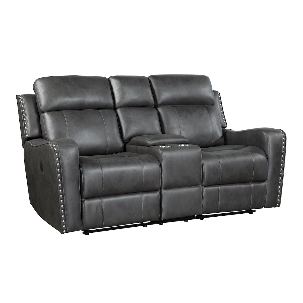 Kellen Microfiber Power Double Reclining Love Seat in Smoky Gray. Picture 1