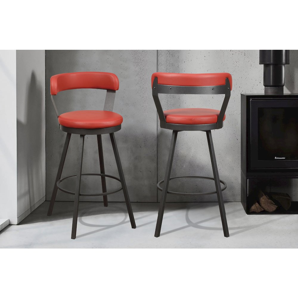 Appert Metal Swivel Pub Height Chair,  set of 2 in Red. Picture 2