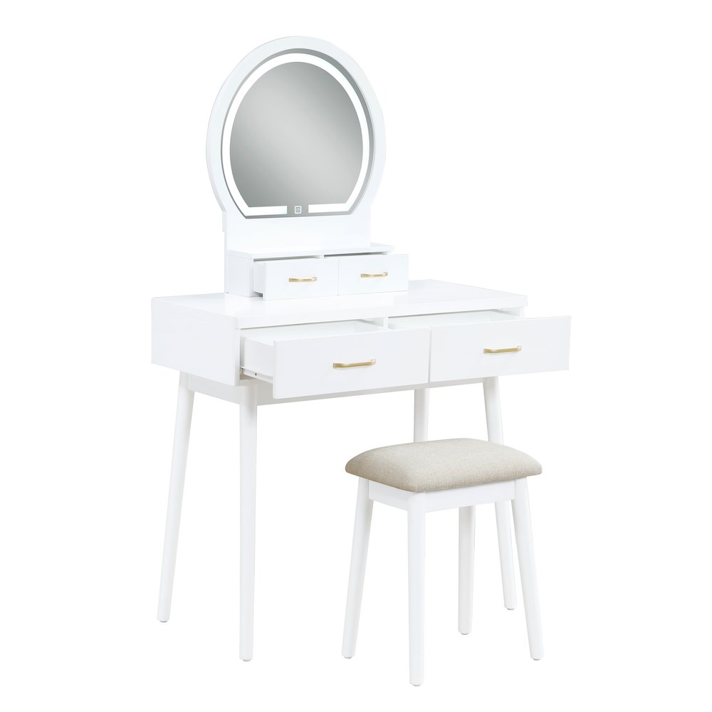 Camilla Acacia Vanity Dresser with Mirror and Stool in White. Picture 6