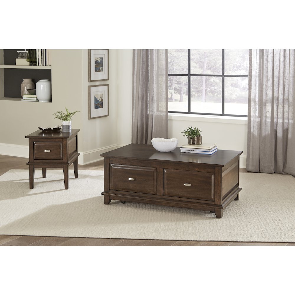 Minot Asian Hardwood End Table in Brown Cherry. Picture 2