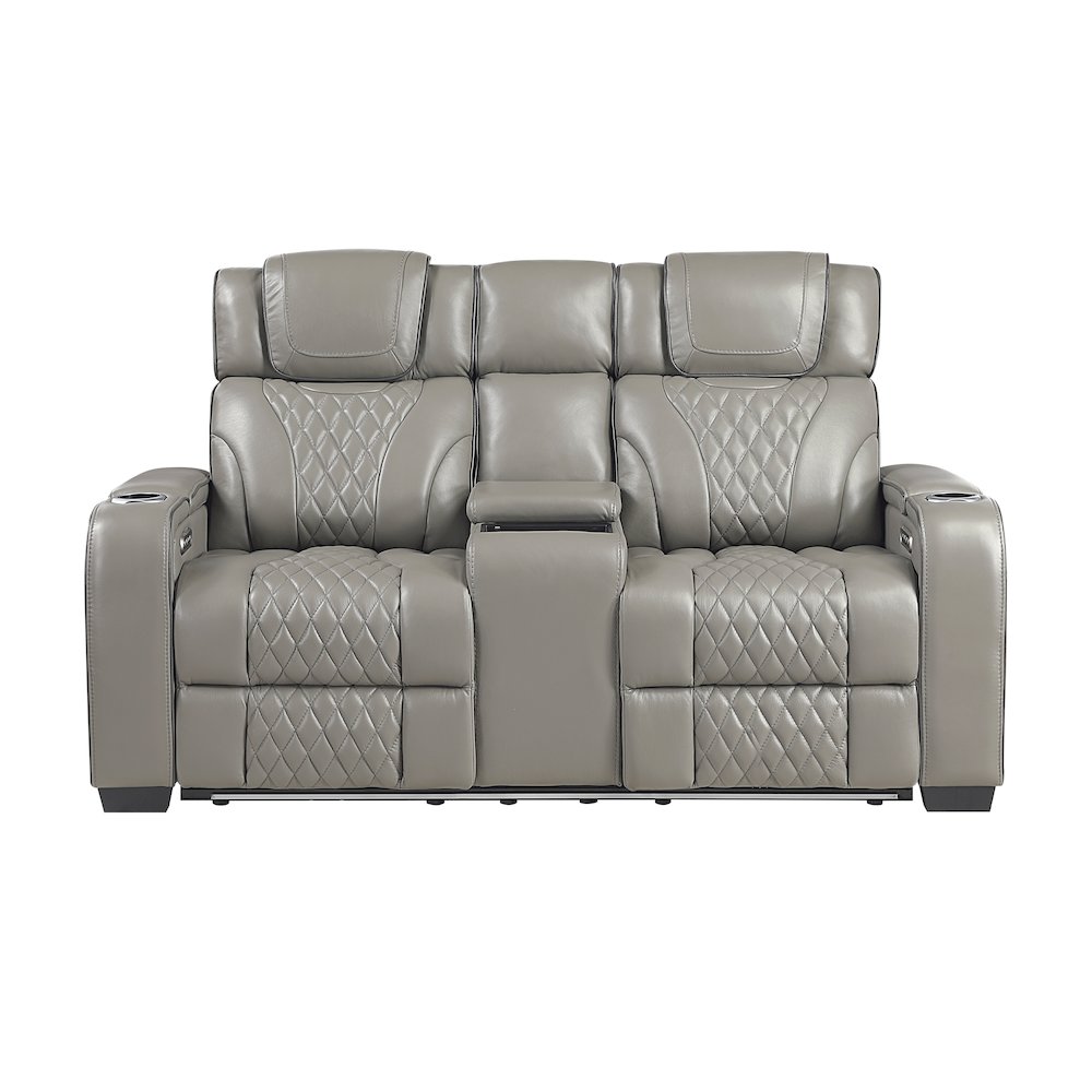 Apex Leather Pwr Double Reclining Love Seat with Center Console in Gray. Picture 4