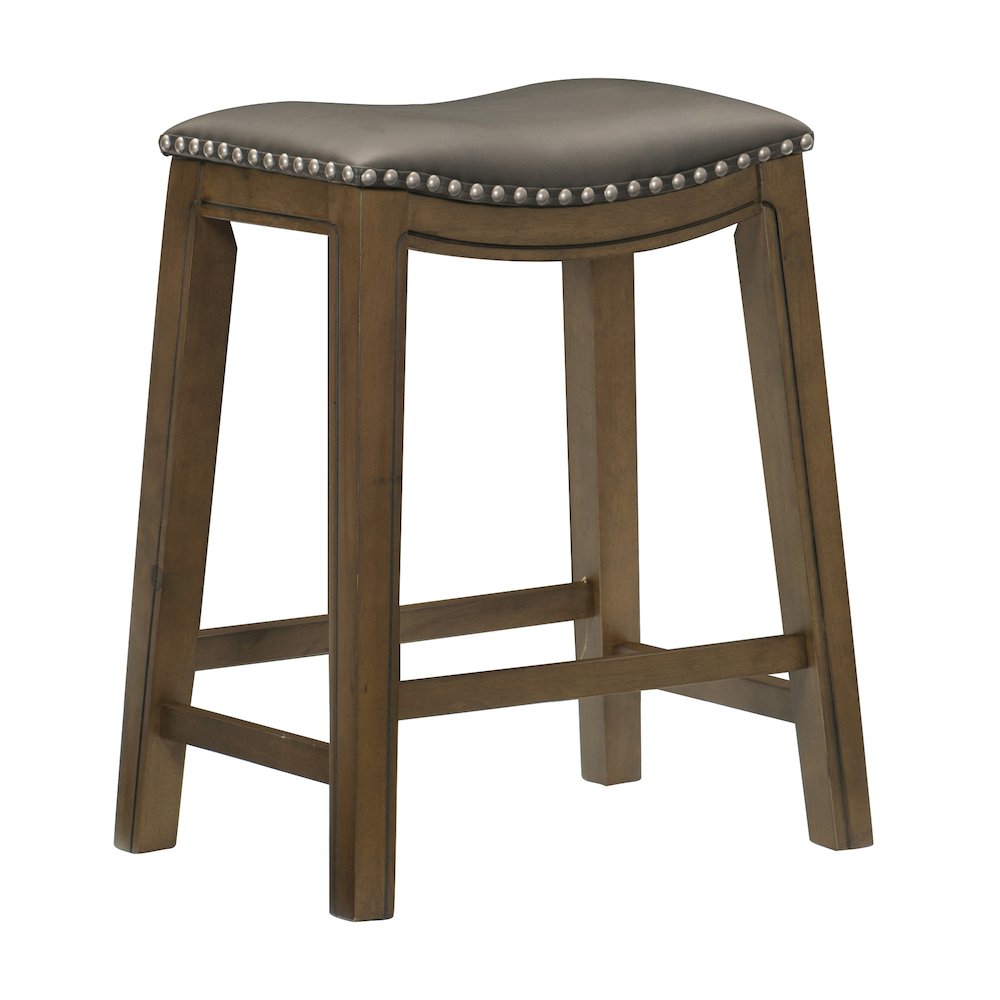 Ordway Solid Wood 24" Height Saddle Stool in Gray. Picture 1