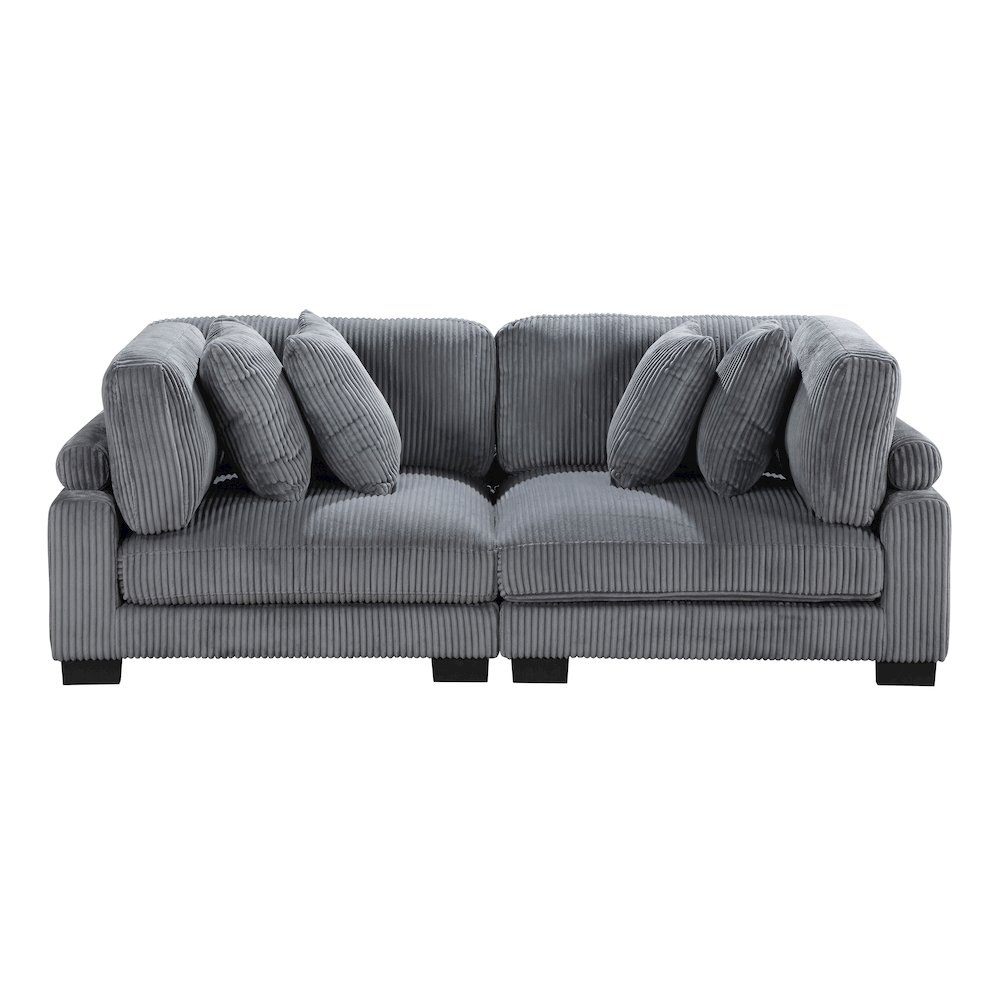 Traverse Corduroy Love Seat in Gray. Picture 6