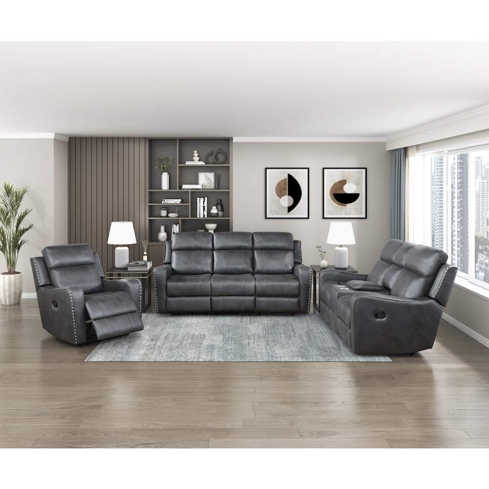 Kellen Microfiber Reclining Chair in Smoky Gray. Picture 2