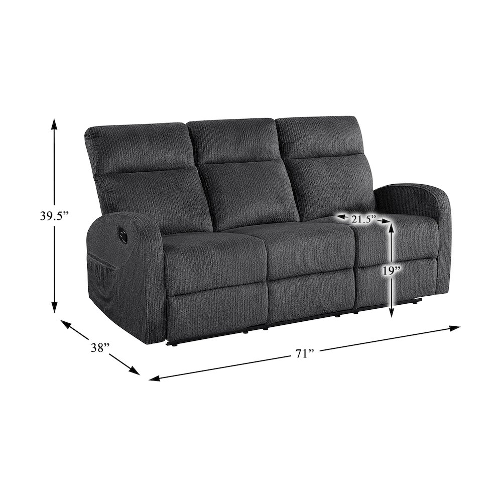 Allen Microfiber Double Reclining Sofa in Dark Gray. Picture 5
