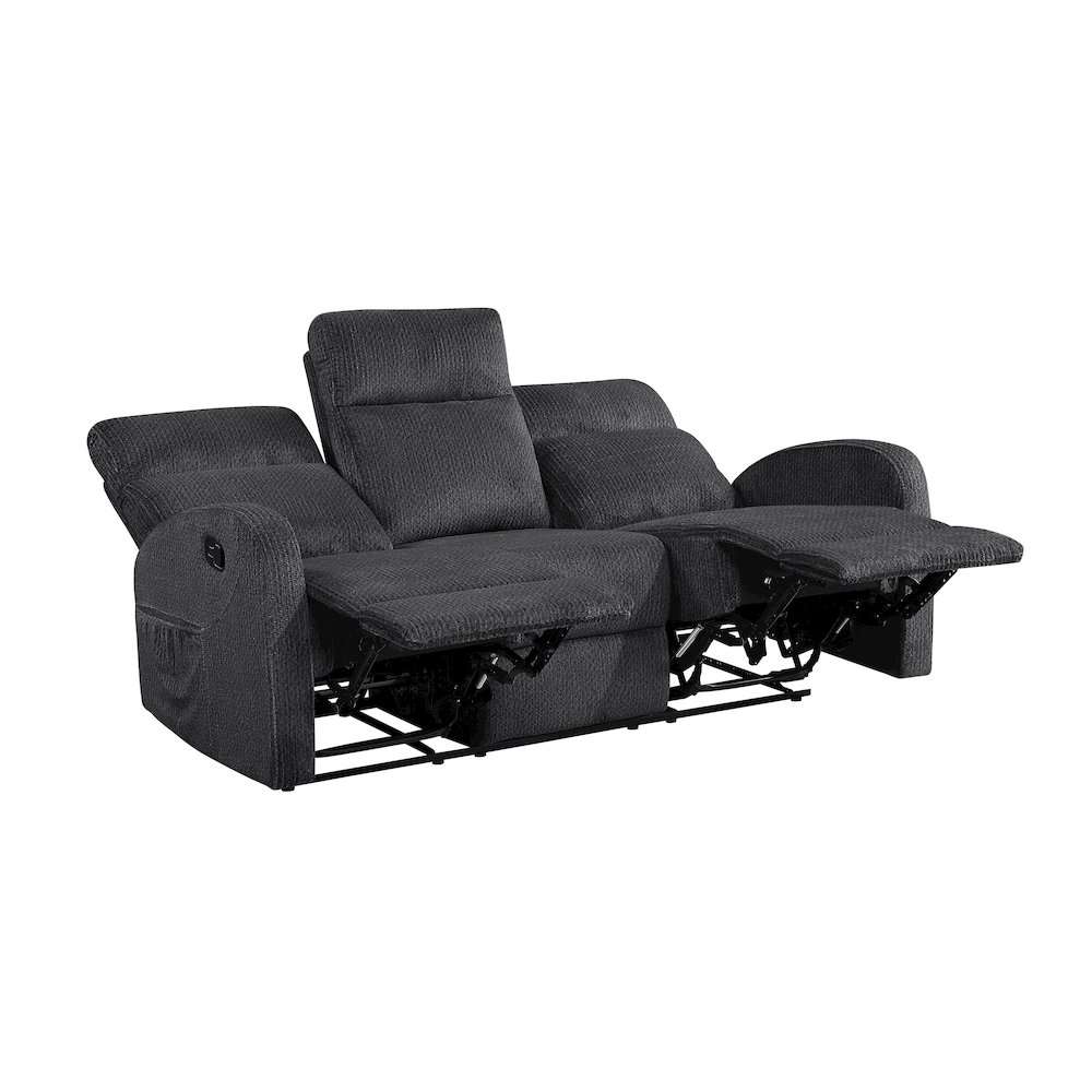 Allen Microfiber Double Reclining Sofa in Dark Gray. Picture 6