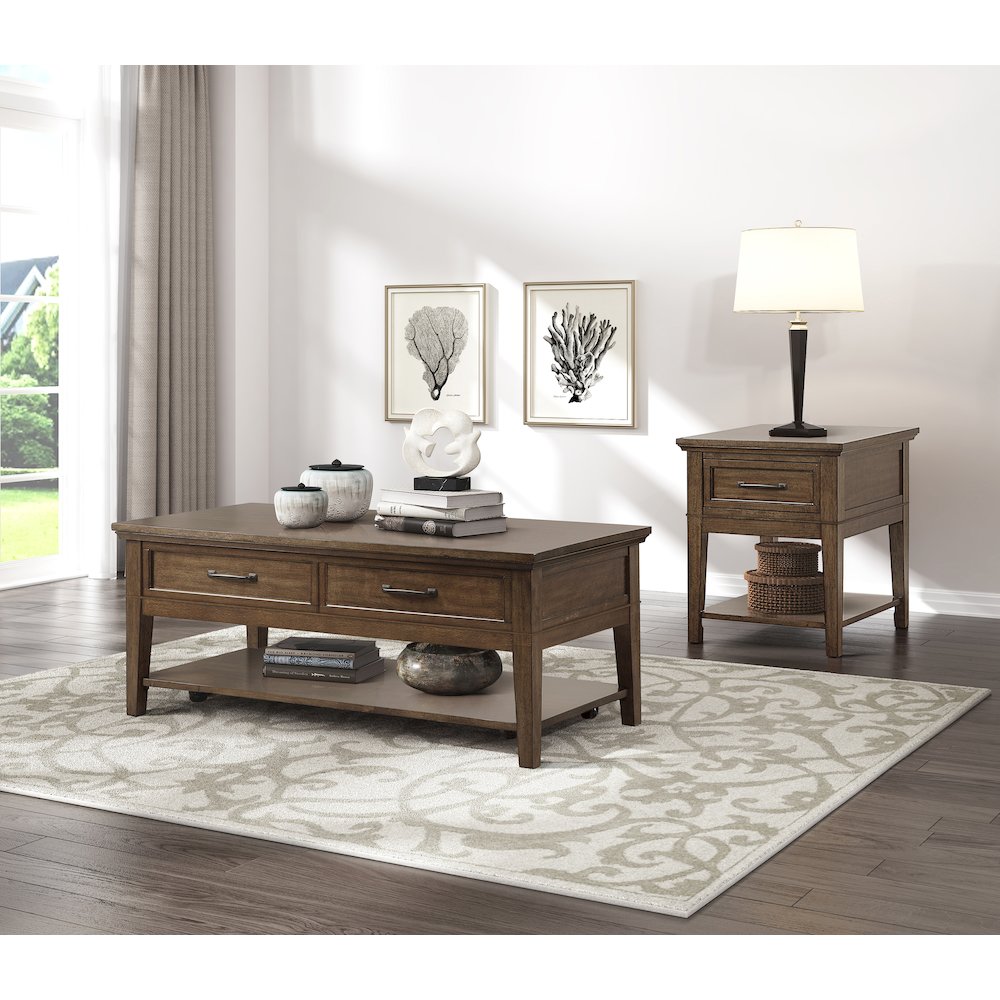 Whitley Asian Hardwood Cocktail Table in Brown. Picture 2