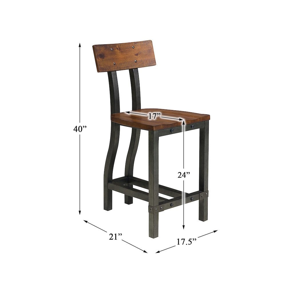 Holverson Wood Counter Height Chair, Set of 2 in Rustic Brown & Gunmetal. Picture 4