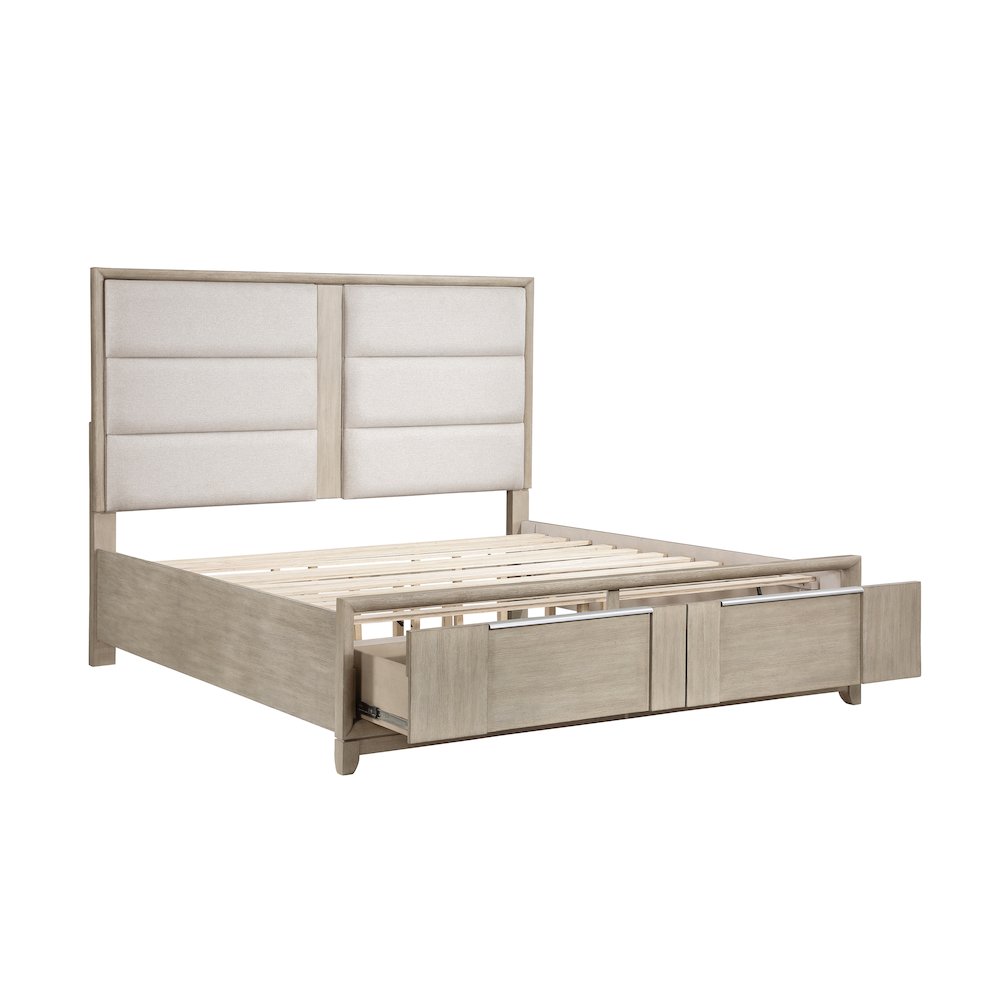 Mckewen Asian Hardwood QN Platform Bed w Footboard Storage in Light Gray. Picture 7