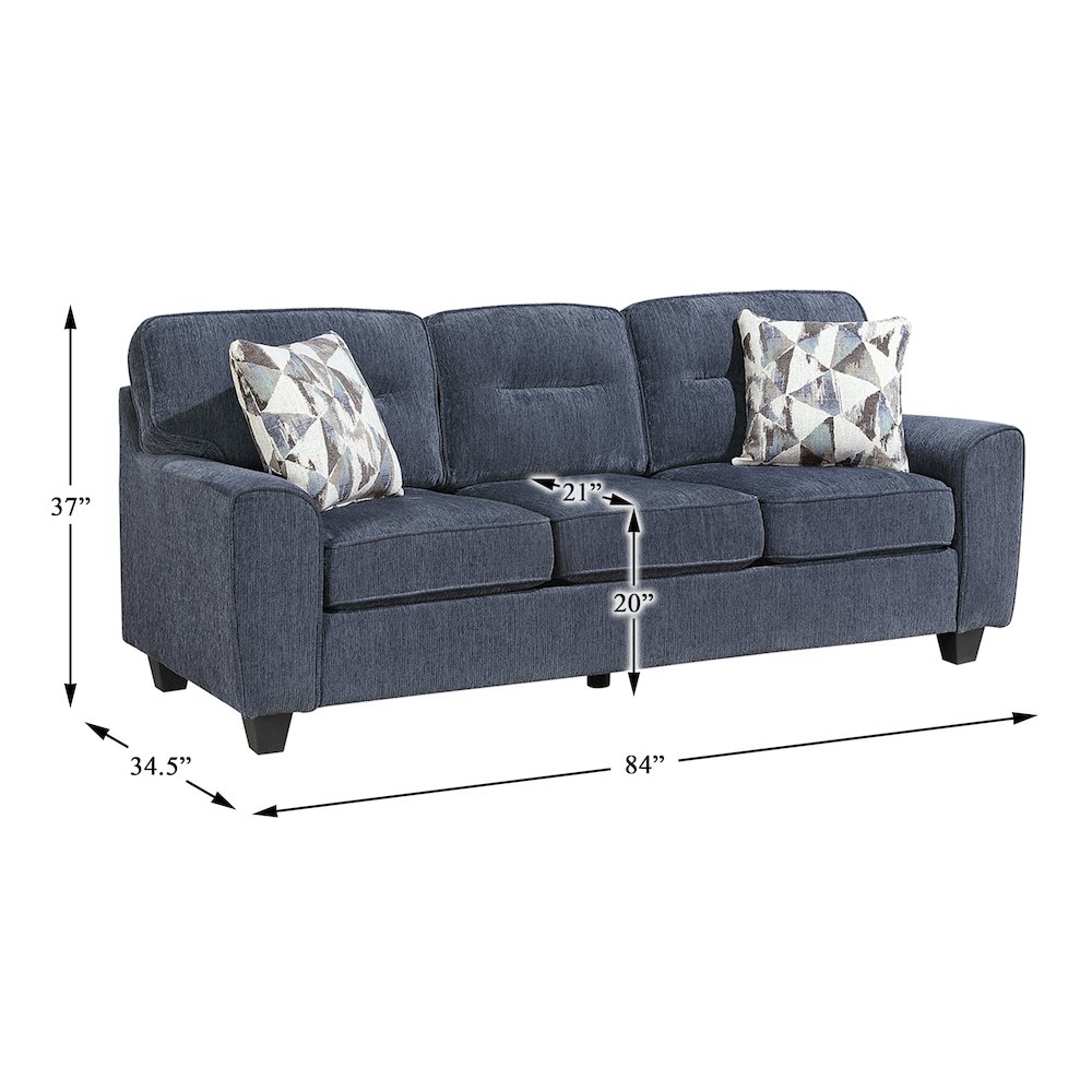 Bennett Chenille 3pc Set: Sofa, Love, Chair in Blue. Picture 5