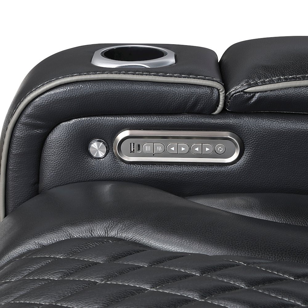 Apex Leather Power Reclining Chair with Power Headrest and Heat in Black. Picture 8