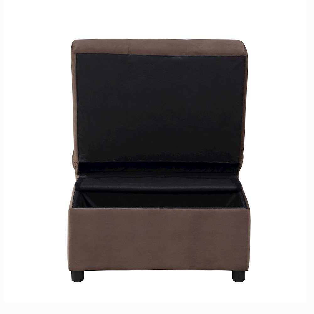 Garrell Velvet Storage Bench with Pull-Out Ottoman in Brown. Picture 7