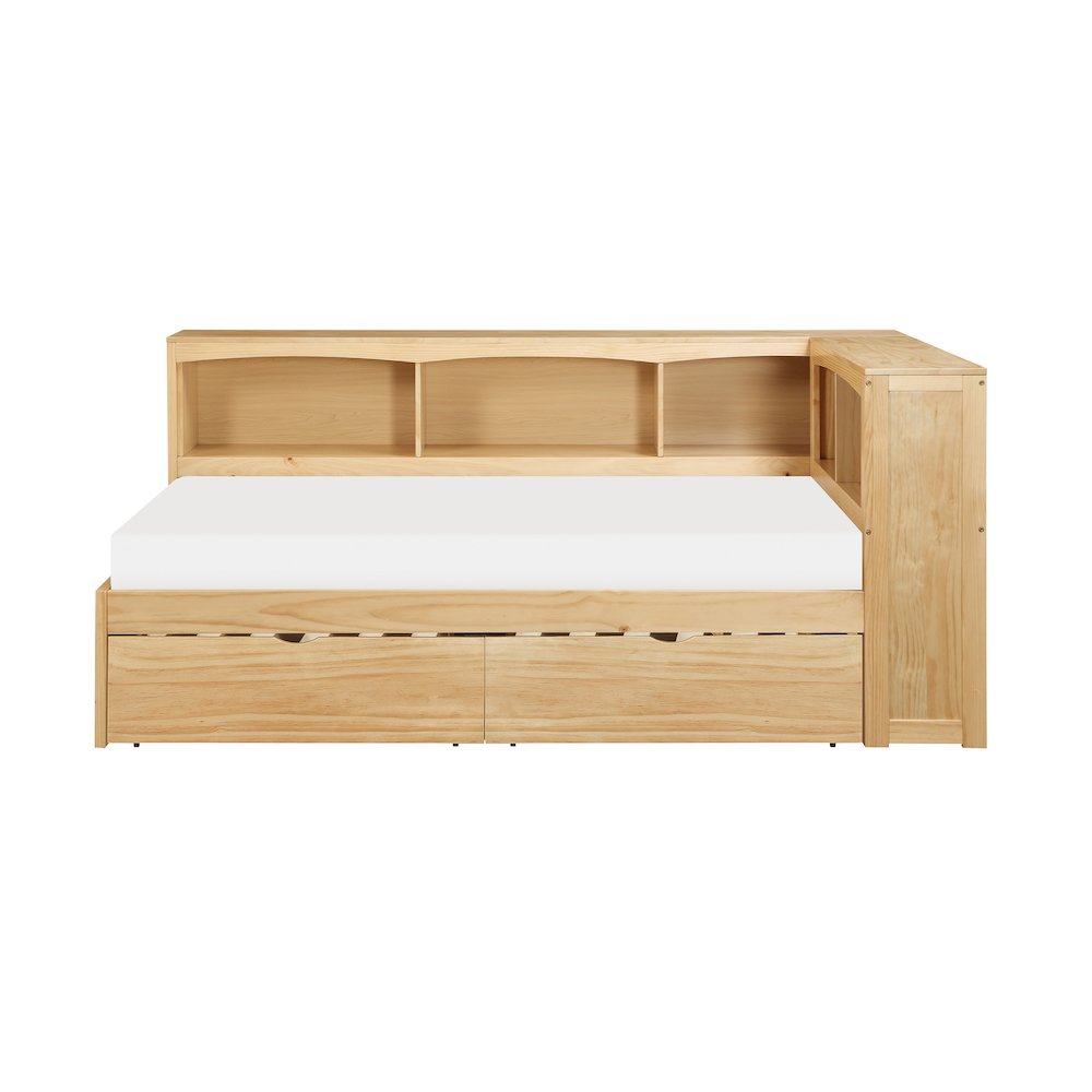 Bartly Pine Twin Bookcase Corner Bed with Storage Boxes in Natural Pine. Picture 4