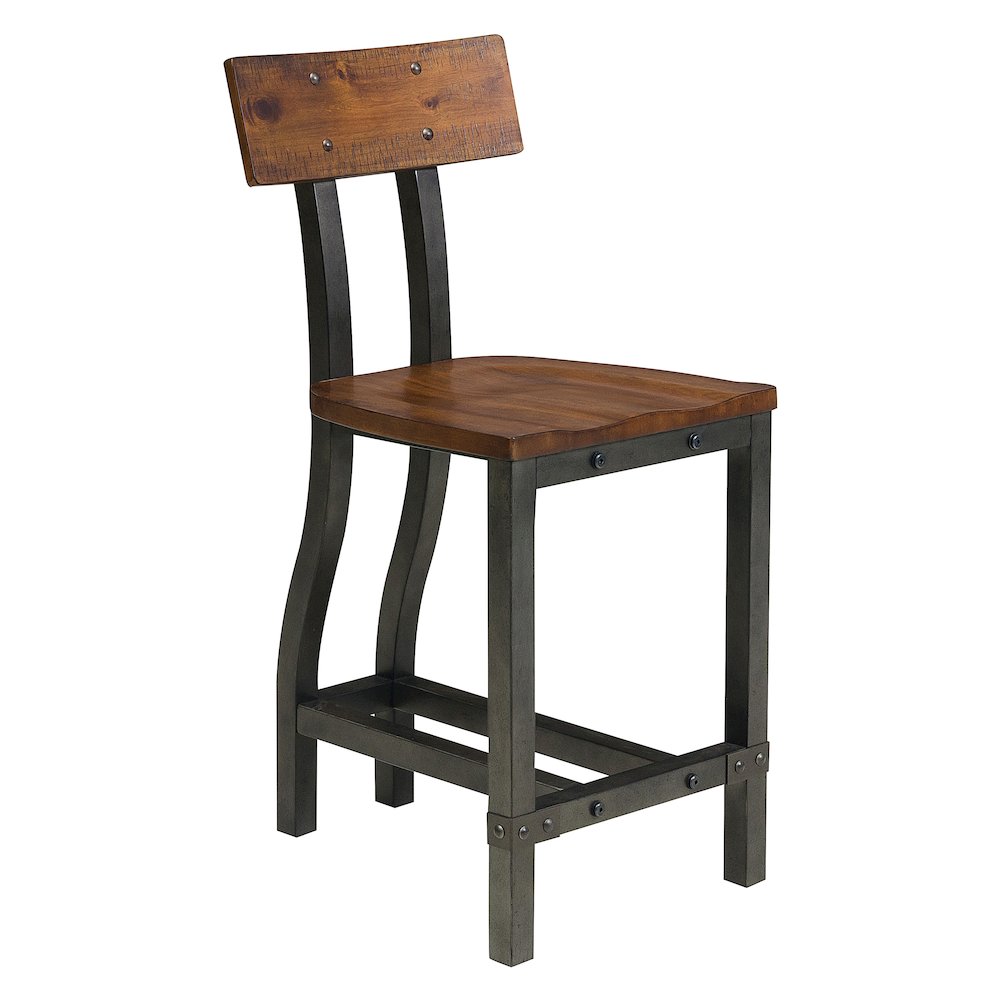 Holverson Wood Counter Height Chair, Set of 2 in Rustic Brown & Gunmetal. Picture 1