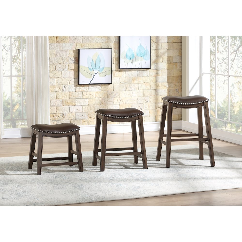 Ordway Solid Wood 18" Height Saddle Stool in Brown. Picture 2