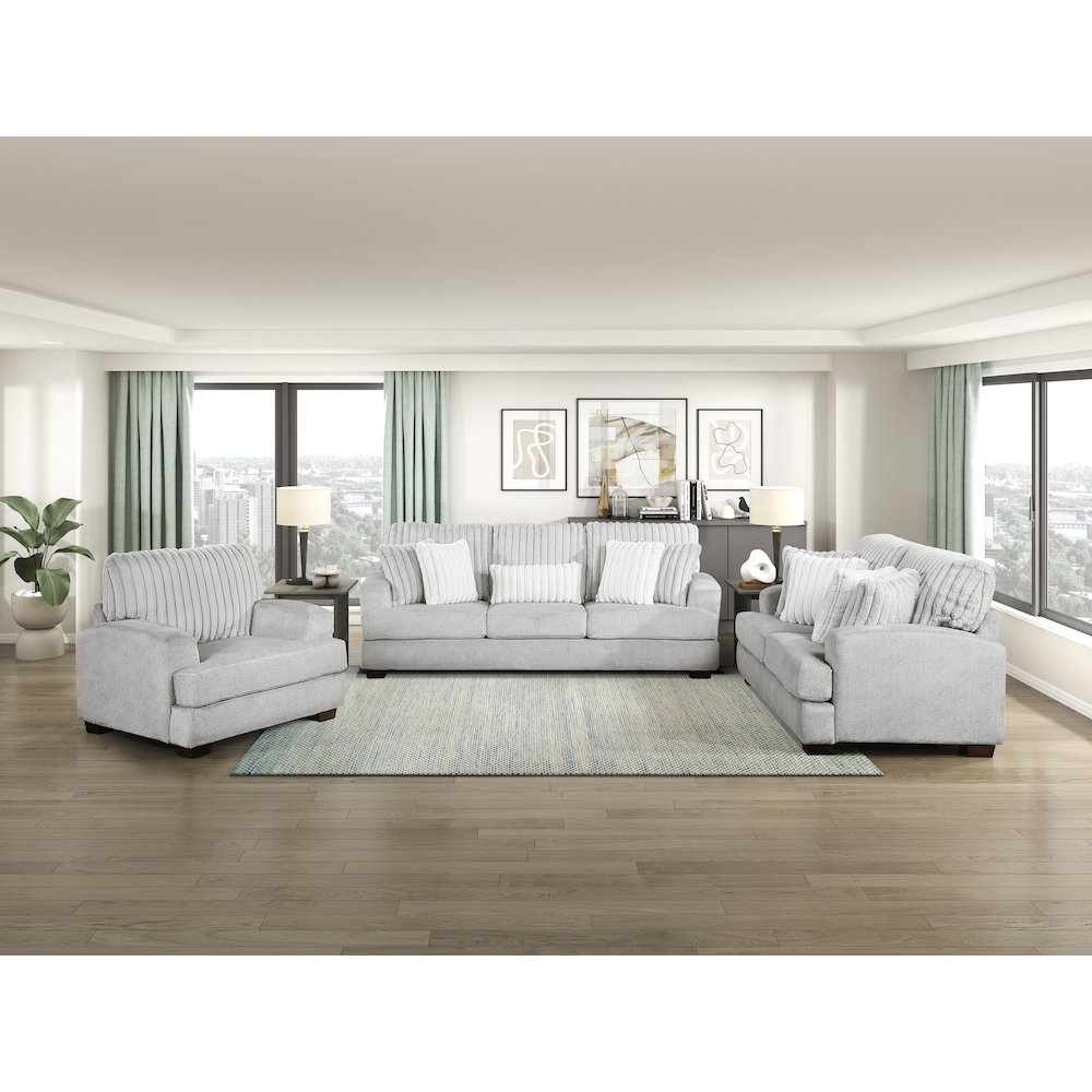 Santiago Microfiber Love Seat in Light Gray. Picture 2