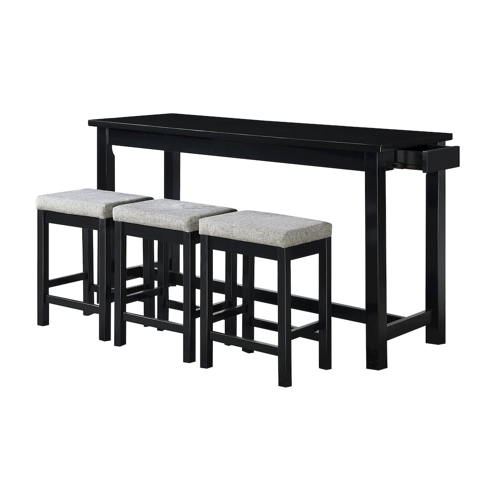 Connected Velvet Counter Height Set (Set of 4) in Black Finish. Picture 1