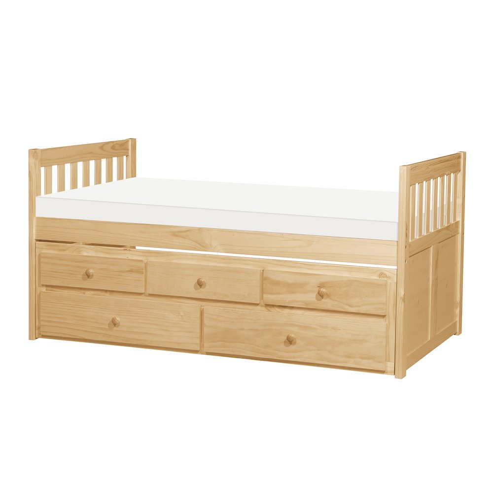 Bartly Pine Twin Over Twin Trundle Bed in Natural Pine. Picture 1