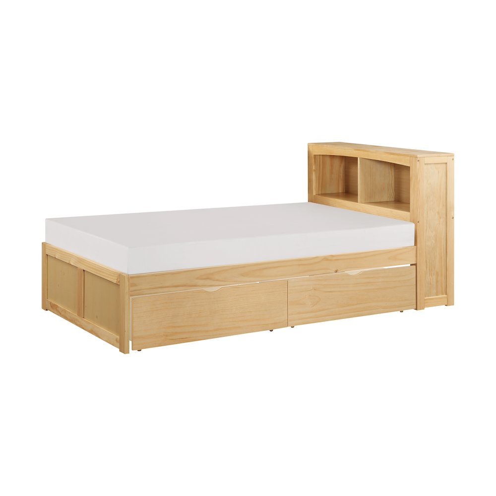 Bartly Pine Twin Bookcase Bed with Storage Boxes in Natural Pine. Picture 1