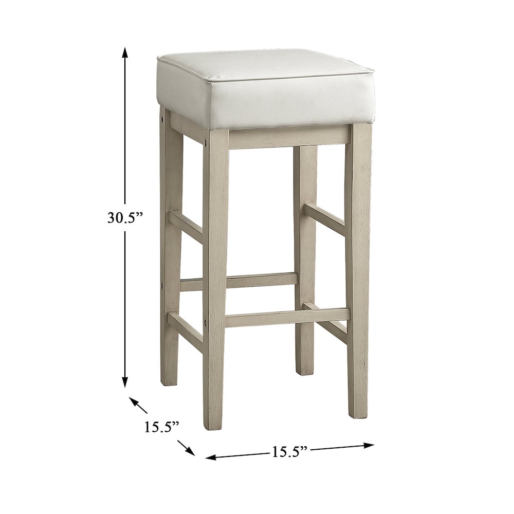 Pittsville Solid Wood 29" Height Square Stool, Set of 2 in White. Picture 4