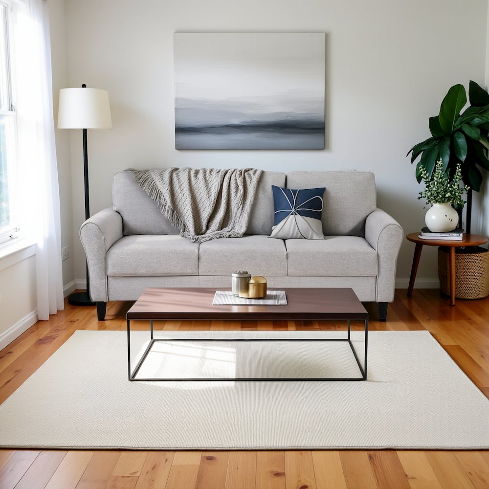 Sand Color Upholstered 3 Seater Couch, Elegant Small Sofa Couch for Living Rooms. Picture 2