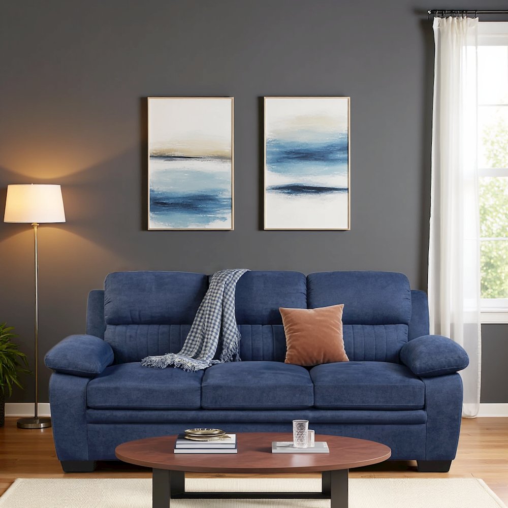 Blue Textured Fabric 3-Seater Couch Sofa Ideal for Living Room. Picture 2