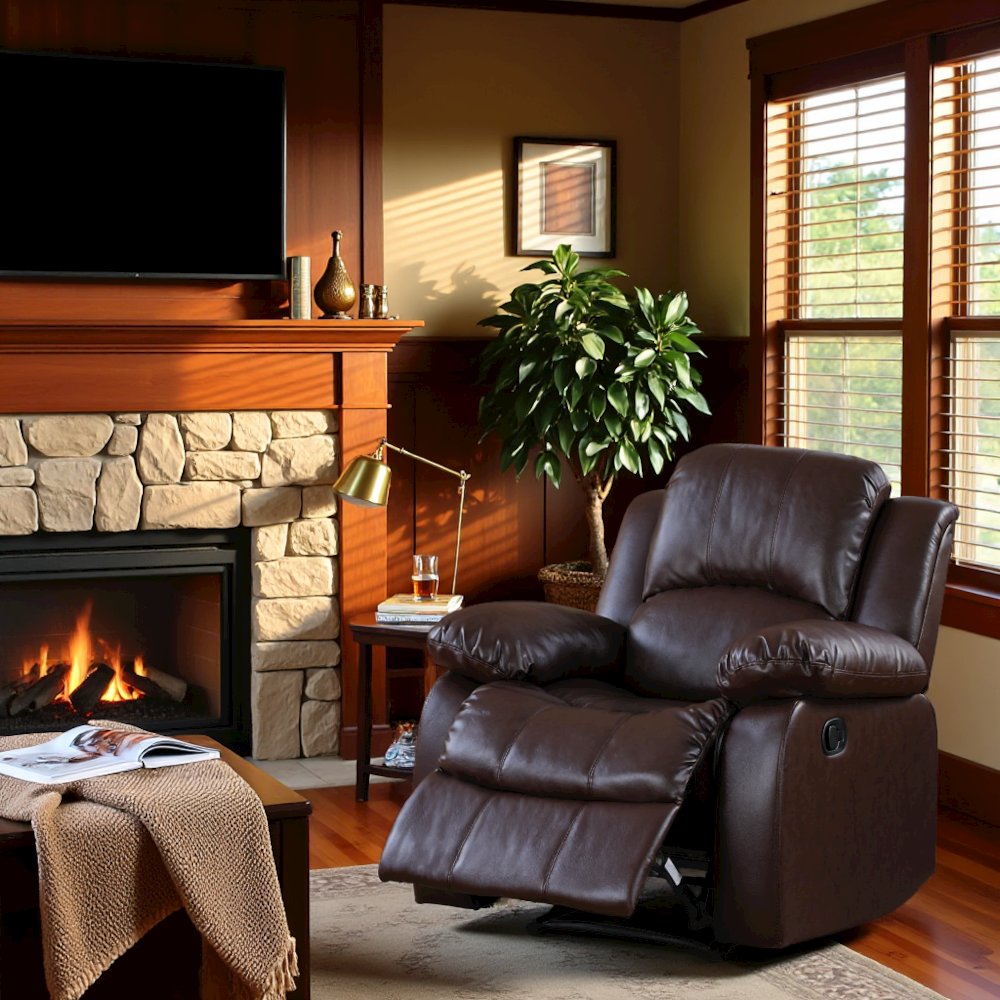 Brown Leather Recliner Chair, Recliner for Compact Living Spaces. Picture 2
