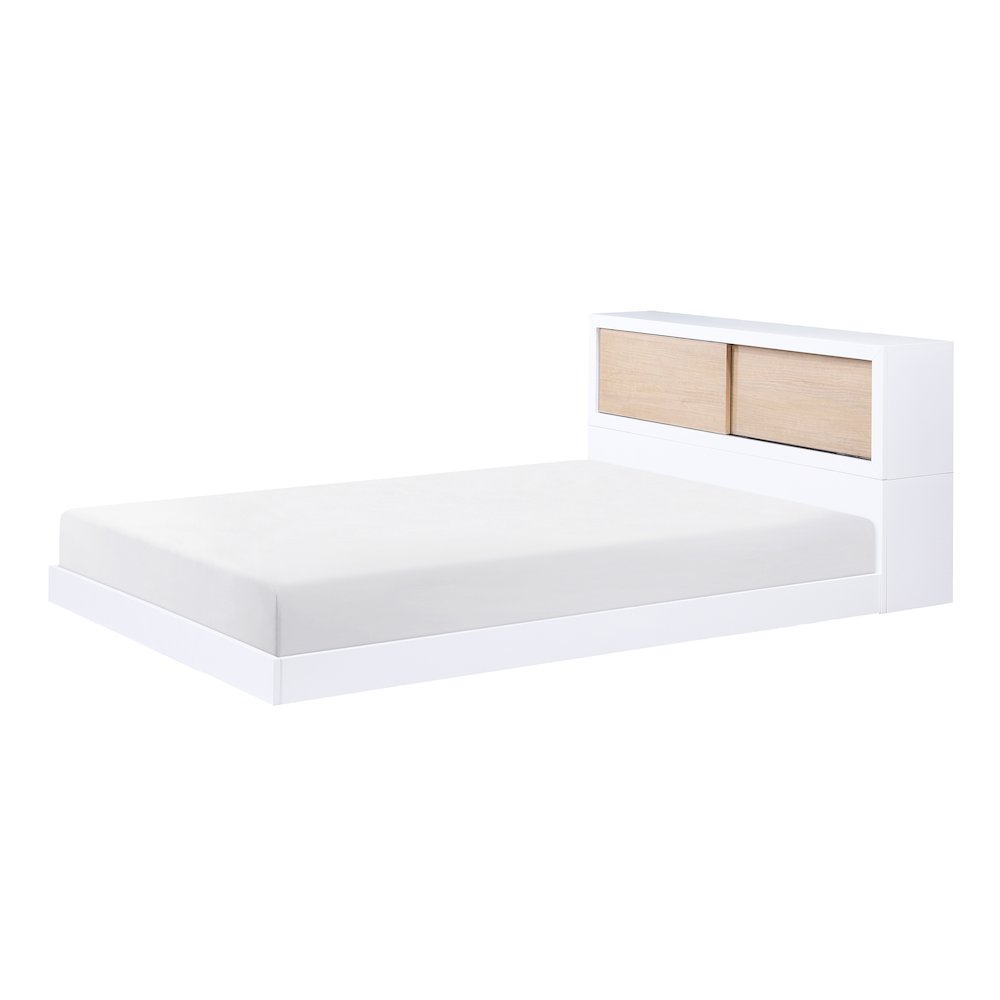 Asker Asian Hardwood Full Bookcase Bed in 2-Tone (White and Natural). Picture 1