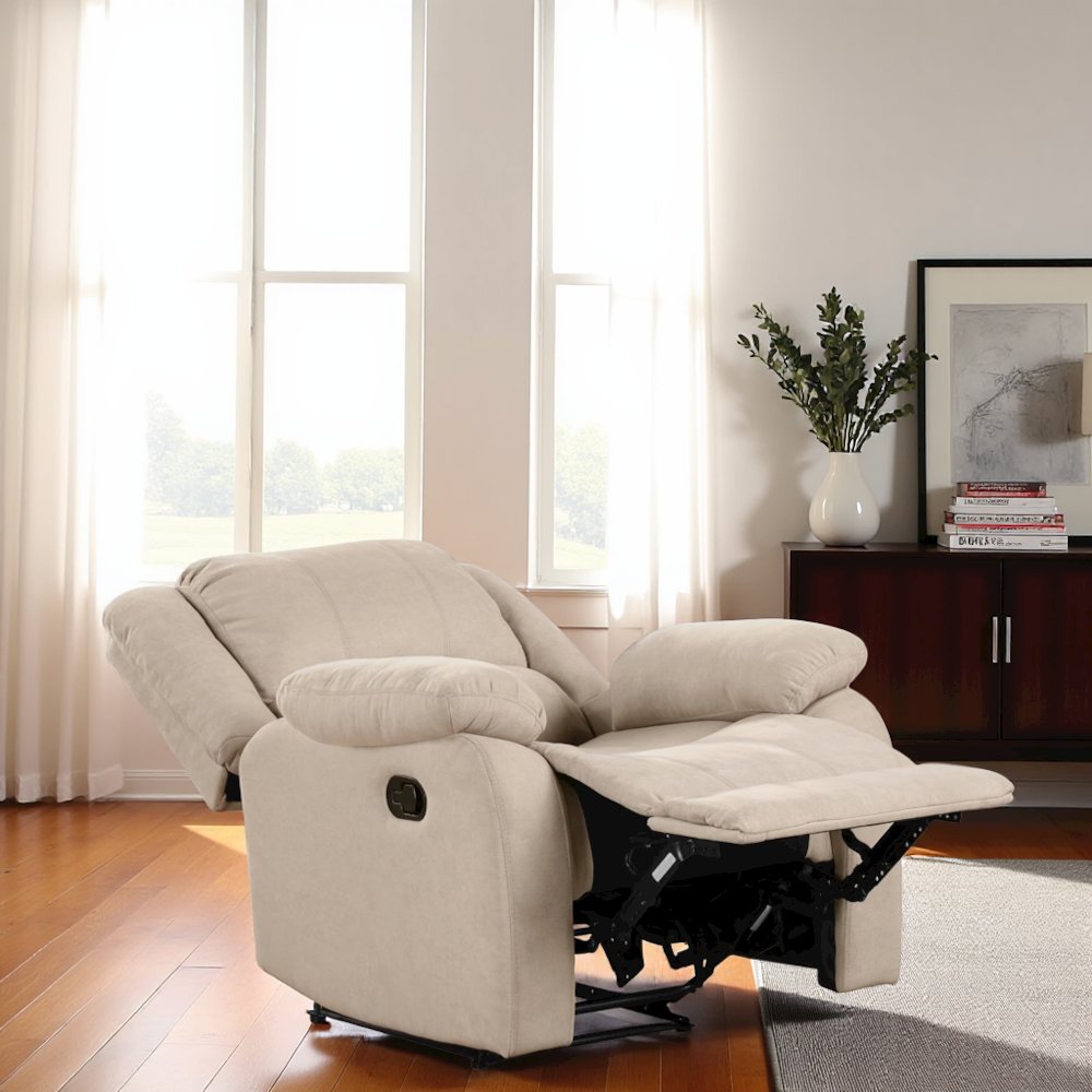 Beige Manual Recliner, Plush Reclining Chair for Living Room Comfort. Picture 3