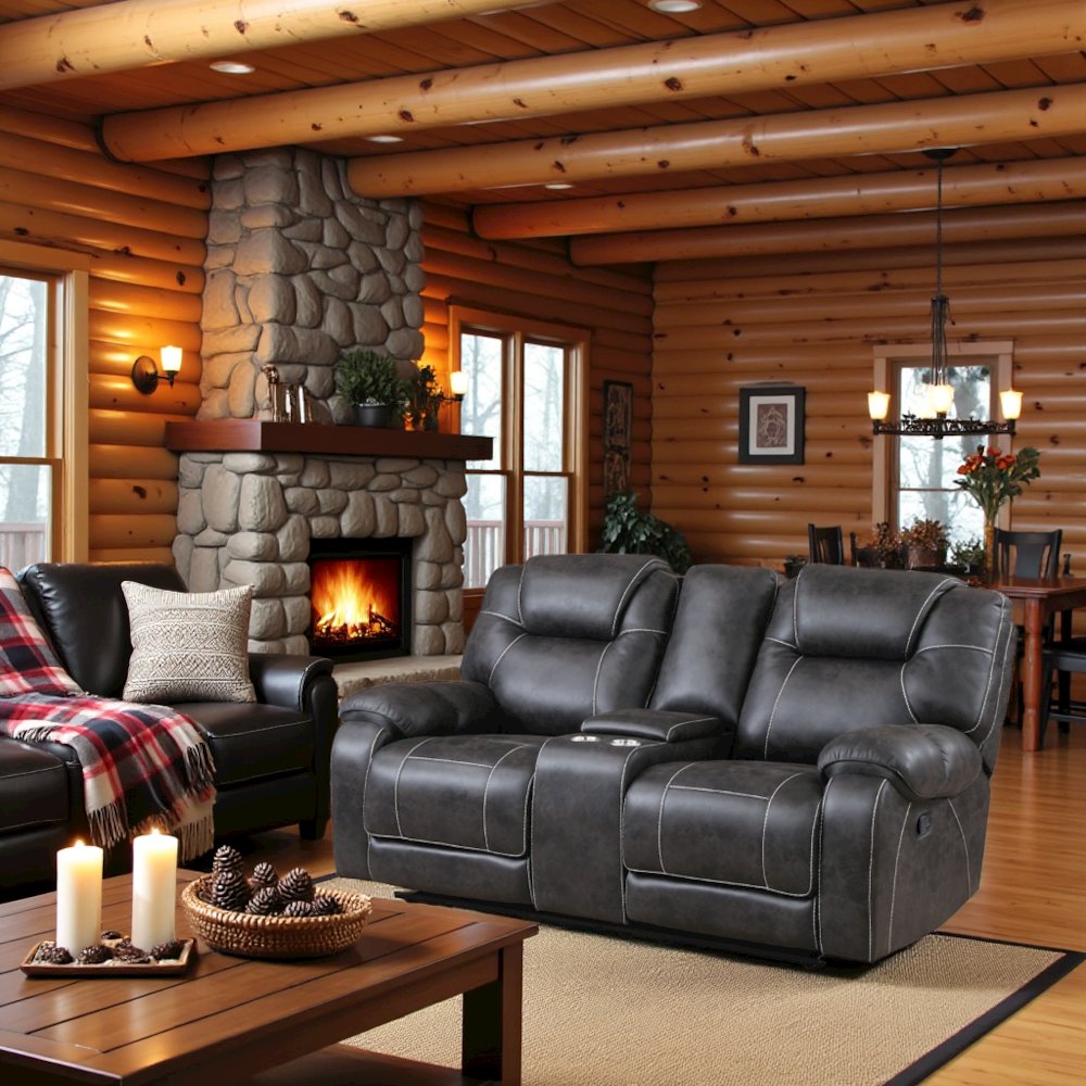 Brown Reclining Loveseat with Manual Recliner Chairs and Double Recliner. Picture 3