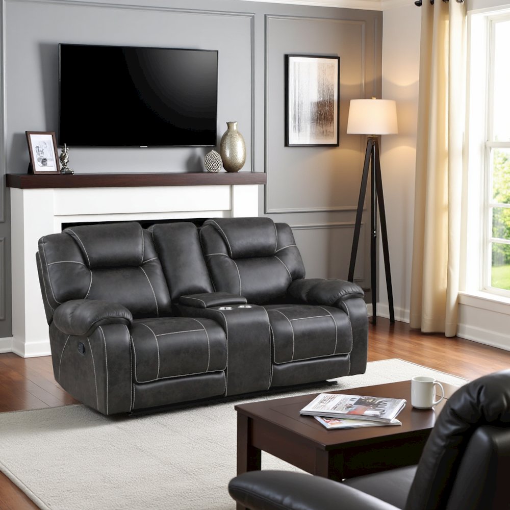Brown Reclining Loveseat with Manual Recliner Chairs and Double Recliner. Picture 2