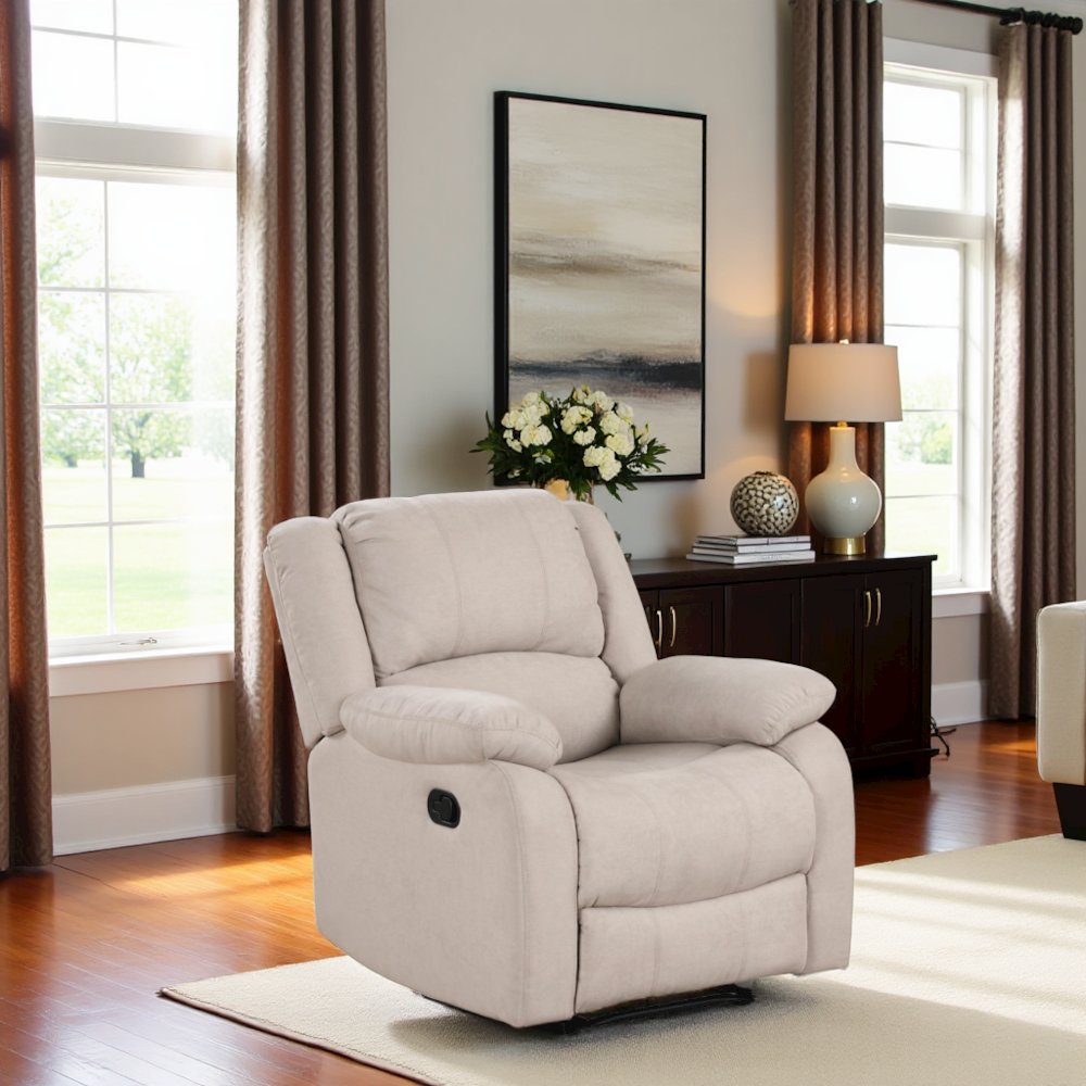 Beige Manual Recliner, Plush Reclining Chair for Living Room Comfort. Picture 2