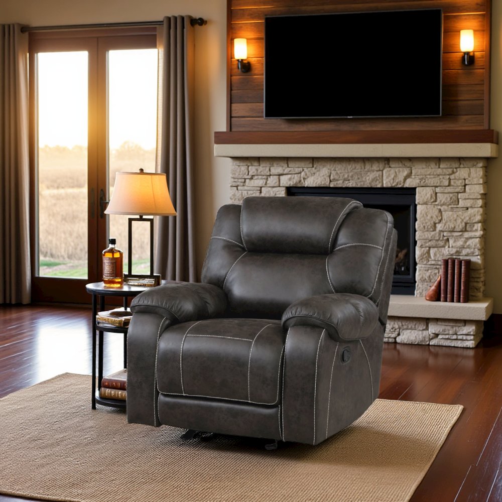 Chocolate Microfiber Manual Glider Recliner Chair with Plush Cushions. Picture 2