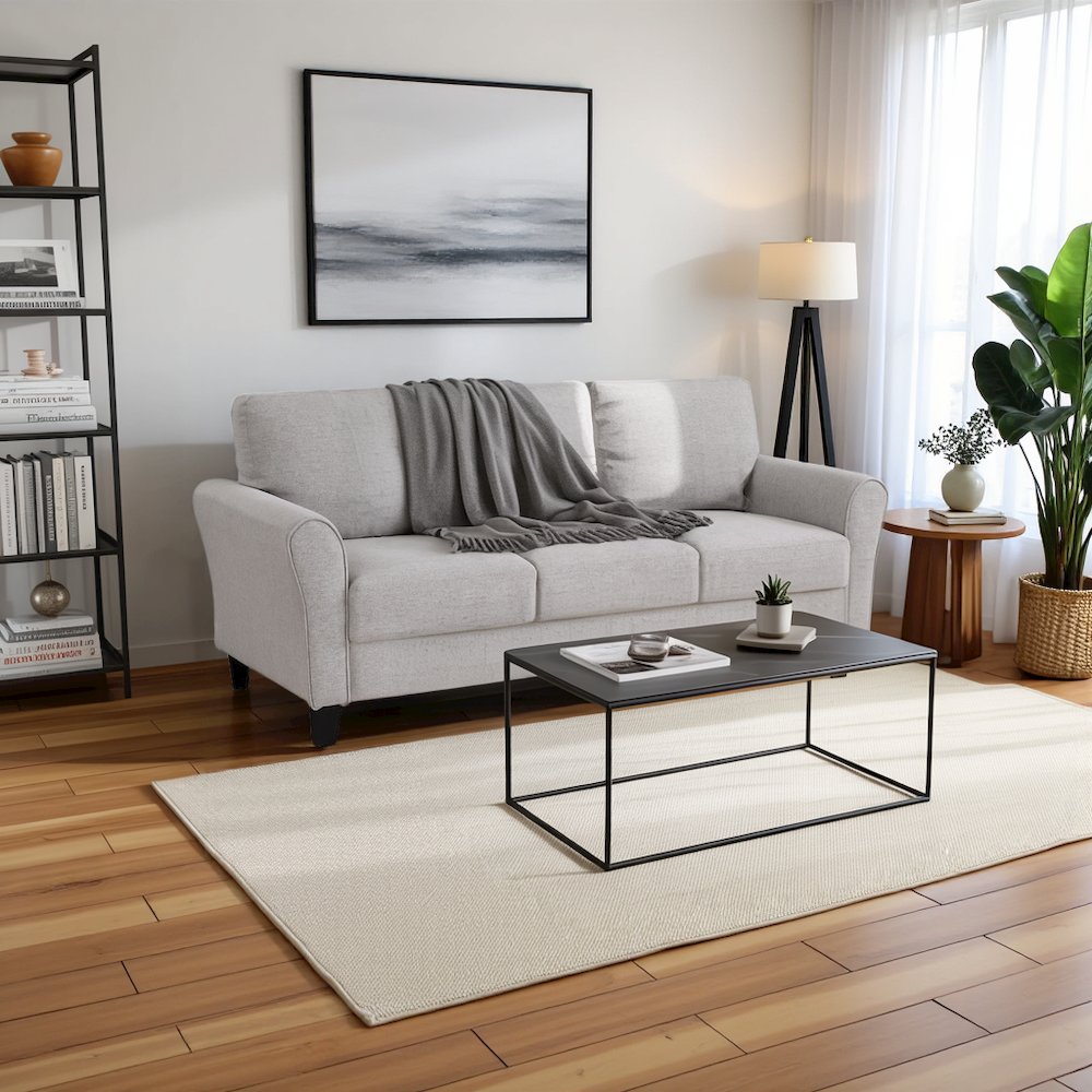 Sand Color Upholstered 3 Seater Couch, Elegant Small Sofa Couch for Living Rooms. Picture 3