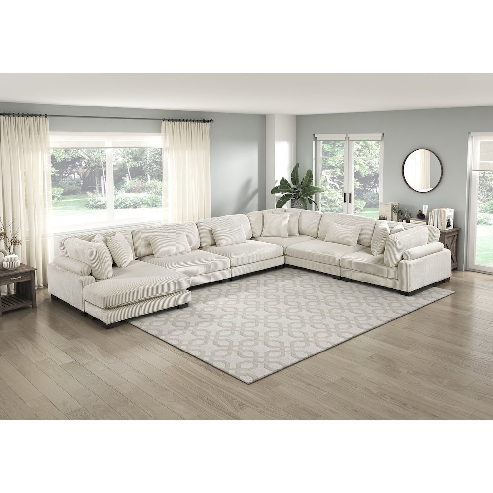 Traverse Corduroy 6-Piece Modular Sectional with chaise in Beige. Picture 4