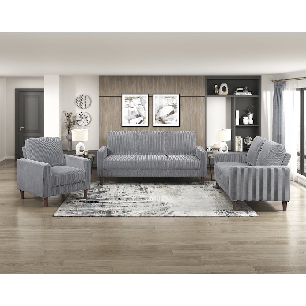 Crandall Corduroy Chair in Gray. Picture 3