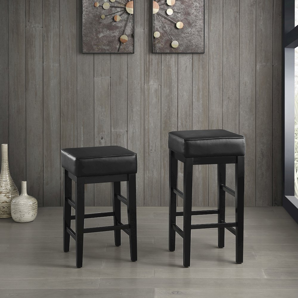 Pittsville Solid Wood 29" Height Square Stool, Set of 2 in Black. Picture 2