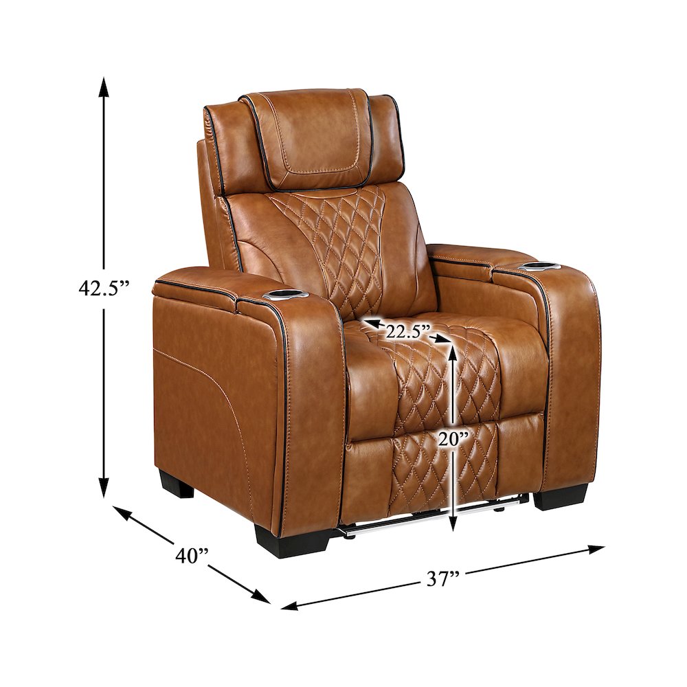 Apex Leather Power Reclining Chair with Air Massage and Heat in Brown. Picture 5