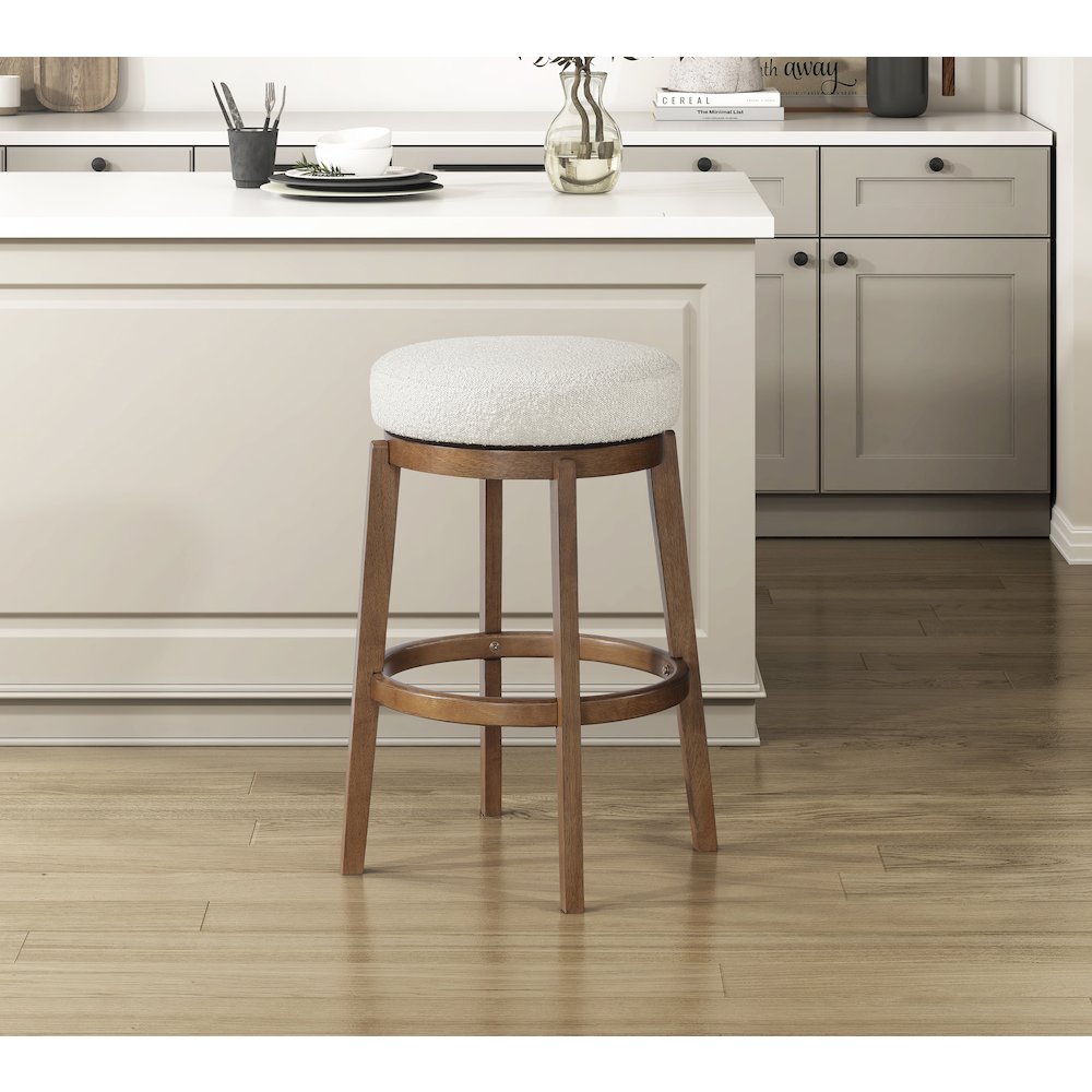 Lily Asian Hardwood Swivel Pub Height Chair in Brown. Picture 3
