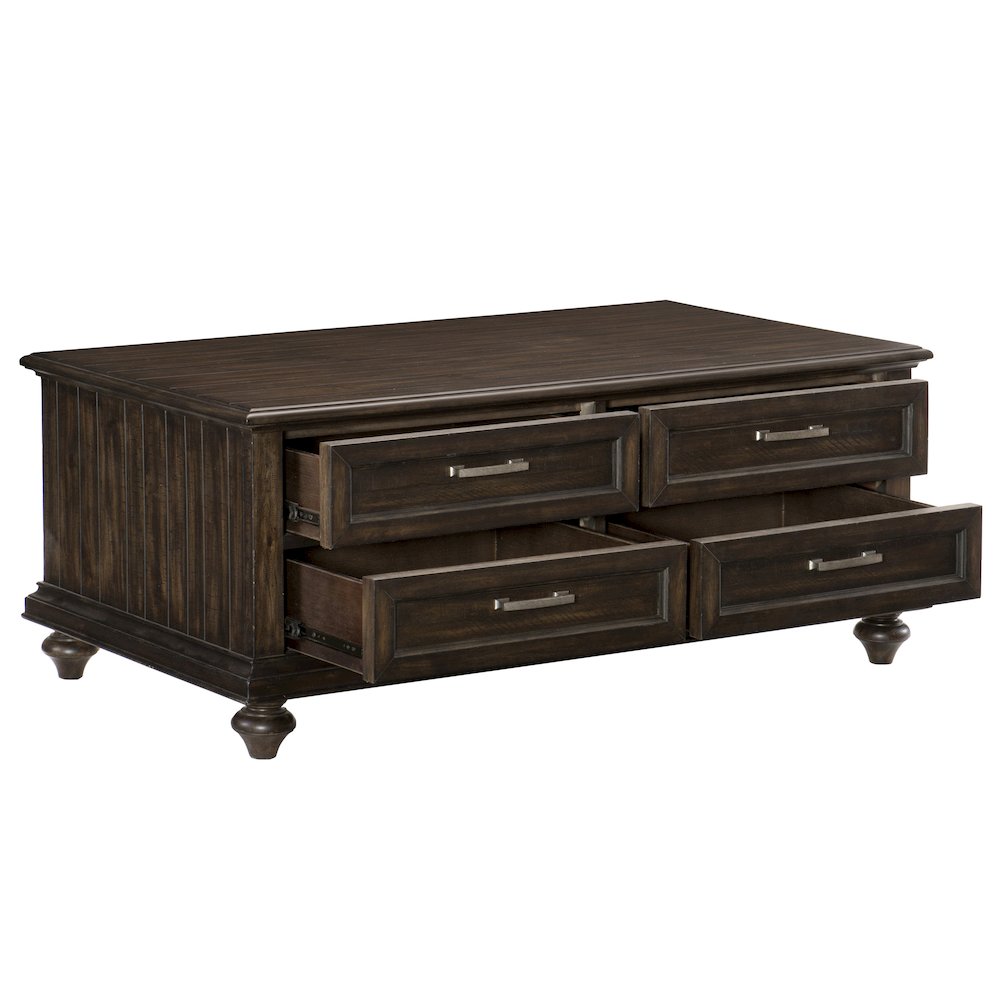 Cardano Asian Hardwood Cocktail Table with drawers in Driftwood Charcoal. Picture 4