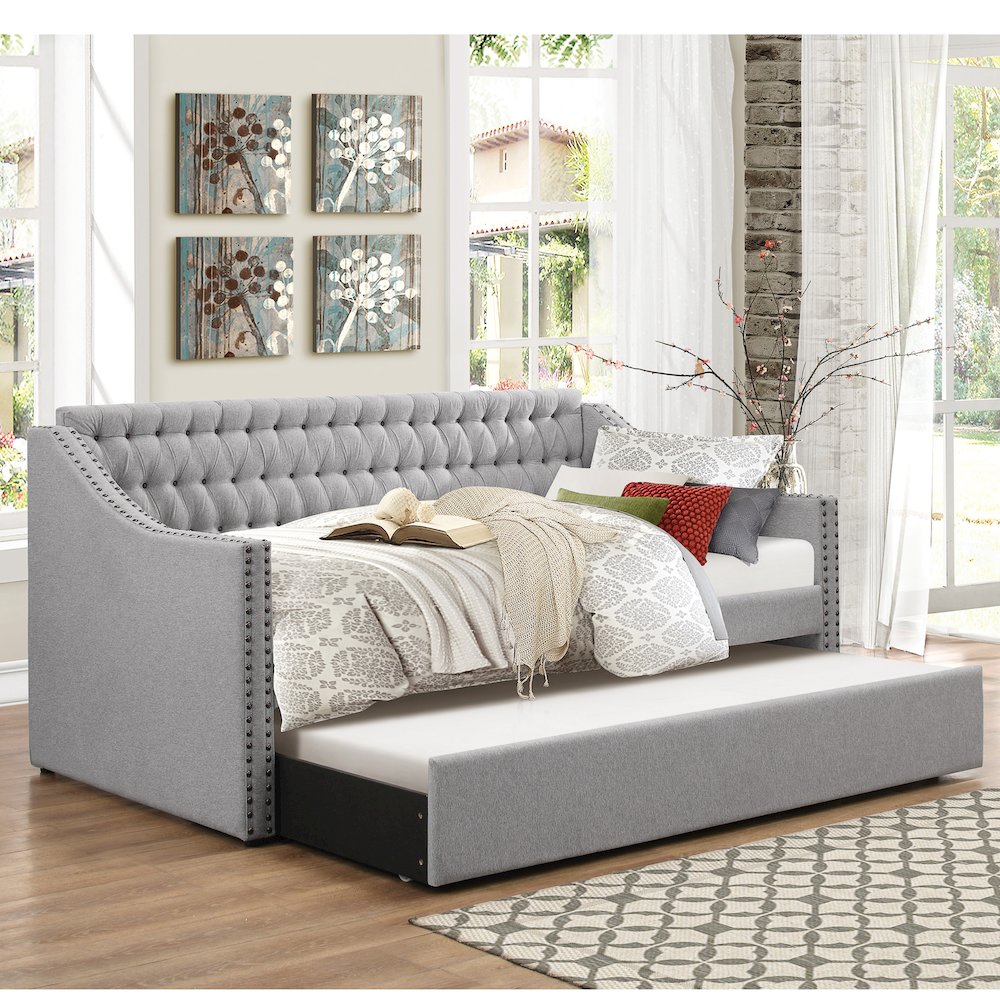 Tulney Fabric Daybed with Trundle in Gray. Picture 2