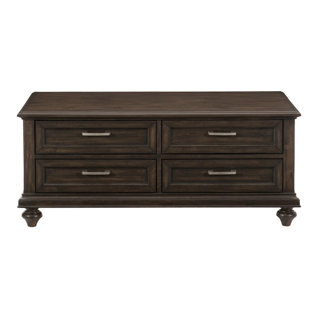 Cardano Asian Hardwood Cocktail Table with drawers in Driftwood Charcoal. Picture 2