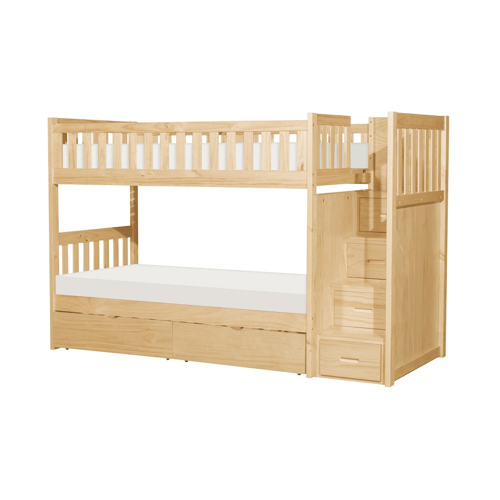 Bartly Pine Bunk Bed with Reversible Step Storage in Natural Pine. Picture 1
