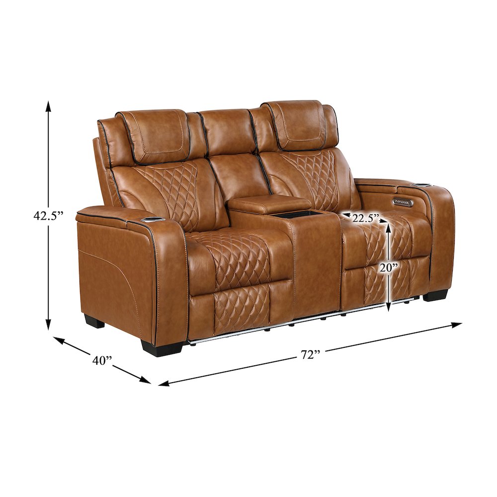 Apex Leather Pwr Double Reclining Love Seat with Center Console in Brown. Picture 5