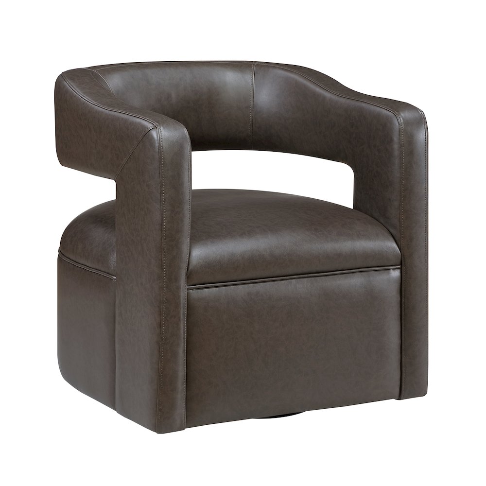 Sawyer Faux Leather Swivel Chair in Dark Coffee. Picture 1
