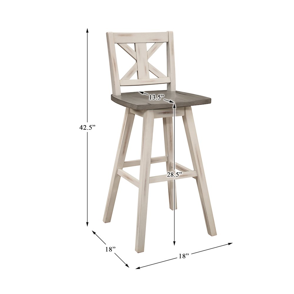 Amsonia Solid Wood Swivel Pub Height Chair, set of 2 in Gray and White. Picture 1