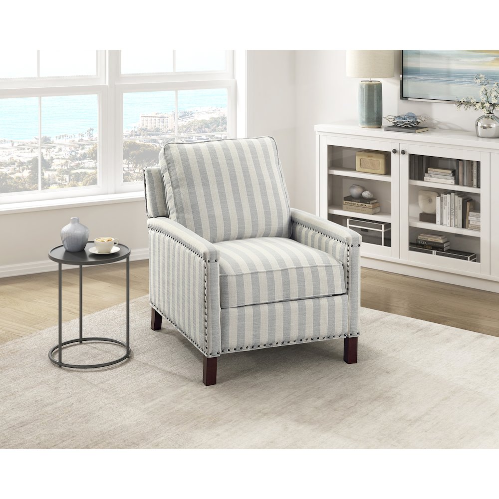 Landrum Textured PB Reclining Chair in Beige with Grayish Blue Stripe. Picture 2