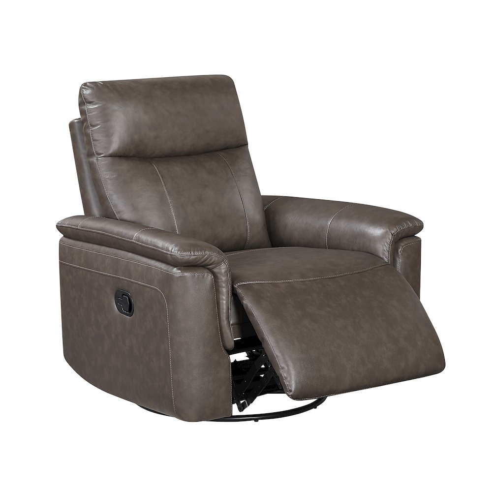 Hadley Leather Swivel Glider Reclining Chair in Dark Brown. Picture 7
