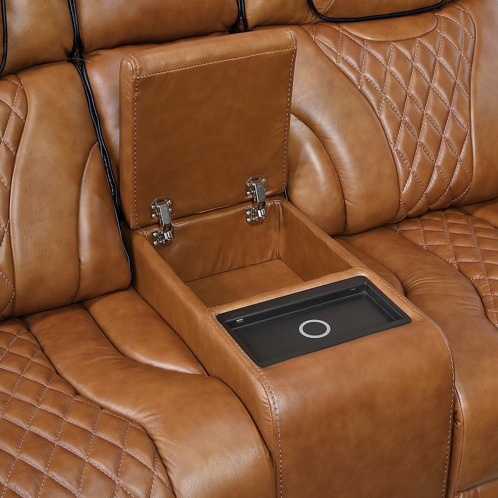 Apex Leather Pwr Double Reclining Love Seat with Center Console in Brown. Picture 7